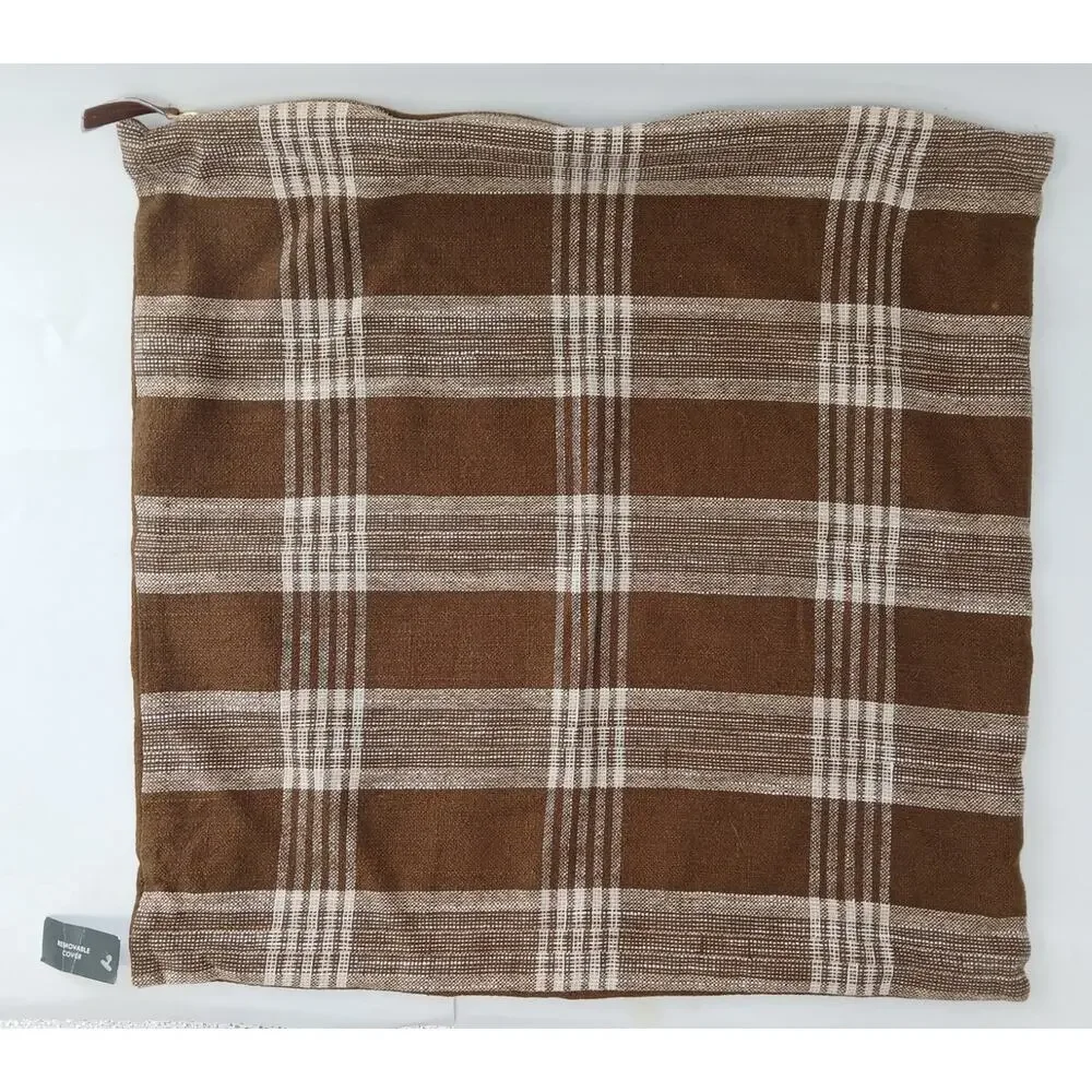 Threshold Studio McGee Linen Blend Toss Pillow Cover Brown Check Plaid 20